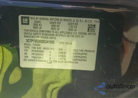 2013 GMC Sierra 1500 Sle из США, поврежденный, VIN 3GTP1VE06DG241886